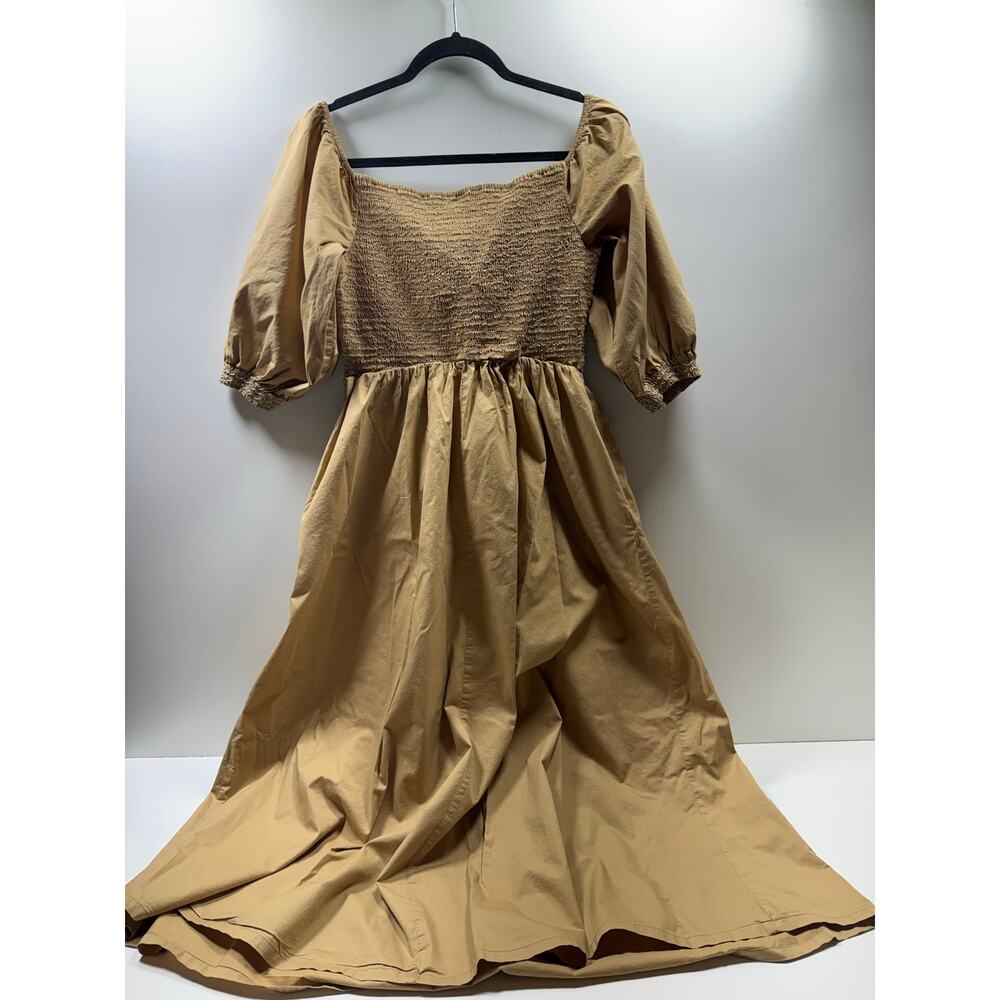 Old Navy Women’s Sz L Midi Dress Tan Puff Sleeve Smocked Cottage Core Peasant - Picture 9 of 9